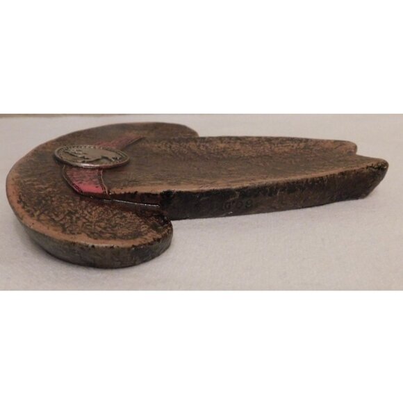 Ceramic Cowboy Hat Shaped Decorative Trinket Plate With Horse Emblem & Pink Band - Picture 4 of 8